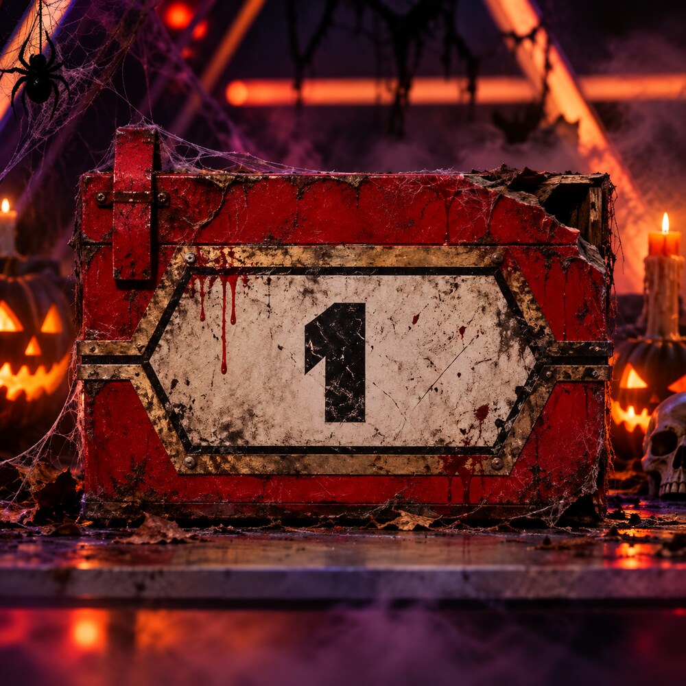 A cobwebbed Deal or No Deal box on the Halloween set