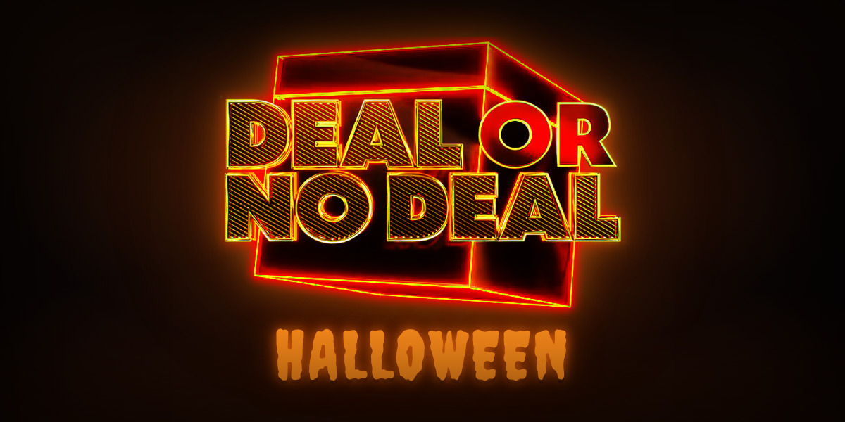 Deal or No Deal logo in black and orange Halloween neon, with the word Halloween beneath